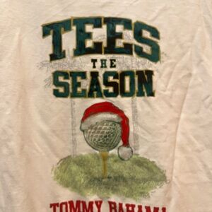 Tommy Bahama White Tee "Tees the Season" with Red & Green Graphic
